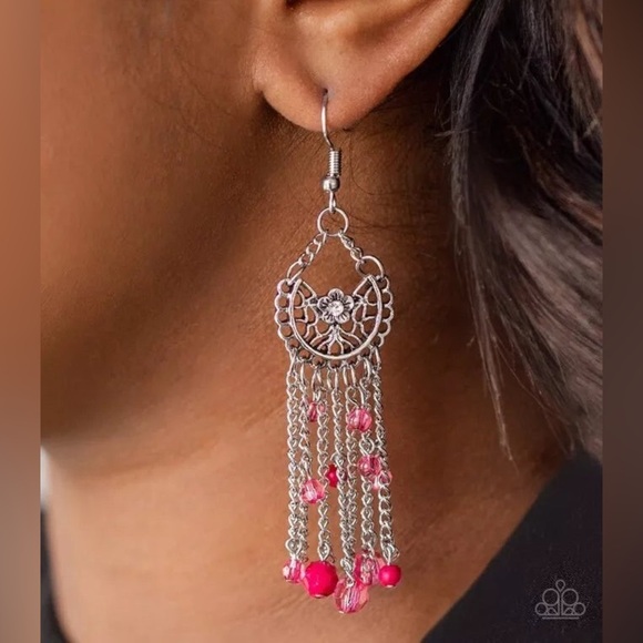 paparazzi Jewelry - Elegant Silver and Pink Dangle Earrings